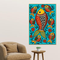 Traditional Fish Art Canvas Painting | Indian Cultural Wall Decor