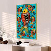 Traditional Fish Art Canvas Painting | Indian Cultural Wall Decor