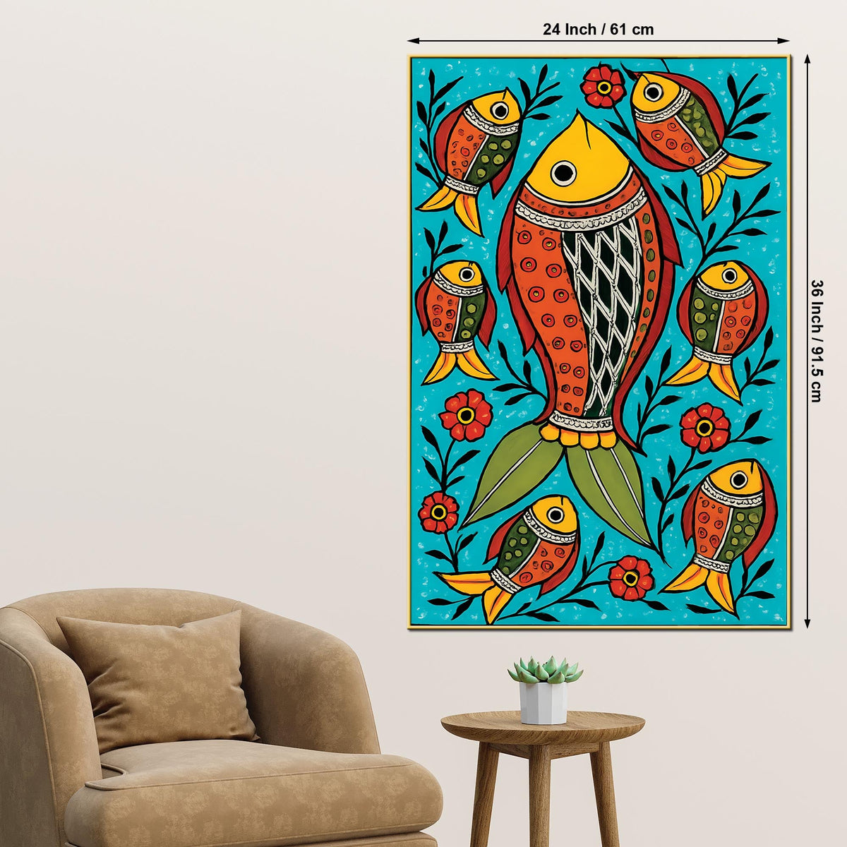 Traditional Fish Art Canvas Painting | Indian Cultural Wall Decor