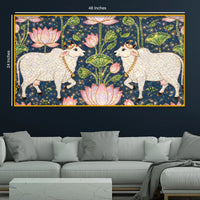 Traditional Indian Cow Art with Lotus Crystal Glass Wall Painting