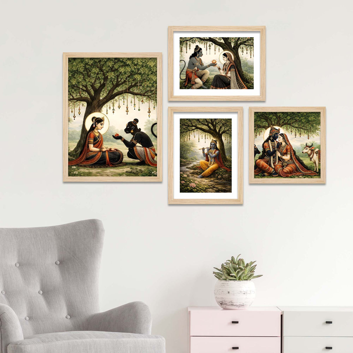 Traditional Indian Devotional Wall Frame Set of Four