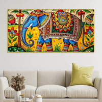 Traditional Indian Elephant Canvas Madhubani Wall Art Painting