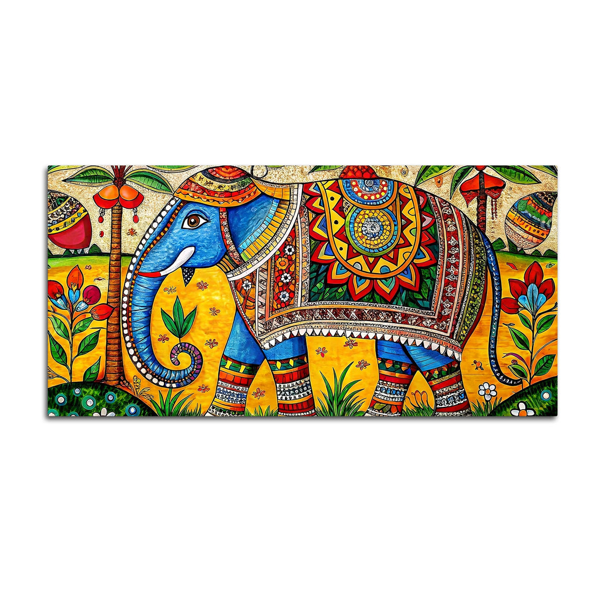 Traditional Indian Elephant Canvas Madhubani Wall Art Painting