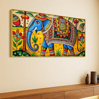 Traditional Indian Elephant Canvas Madhubani Wall Art Painting