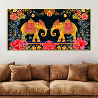 Traditional Indian Elephant Canvas Painting | Ethnic Floral Wall Painting