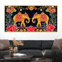 Traditional Indian Elephant Canvas Painting | Ethnic Floral Wall Painting