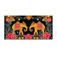 Traditional Indian Elephant Canvas Painting | Ethnic Floral Wall Painting