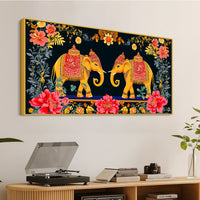 Traditional Indian Elephant Canvas Painting | Ethnic Floral Wall Painting