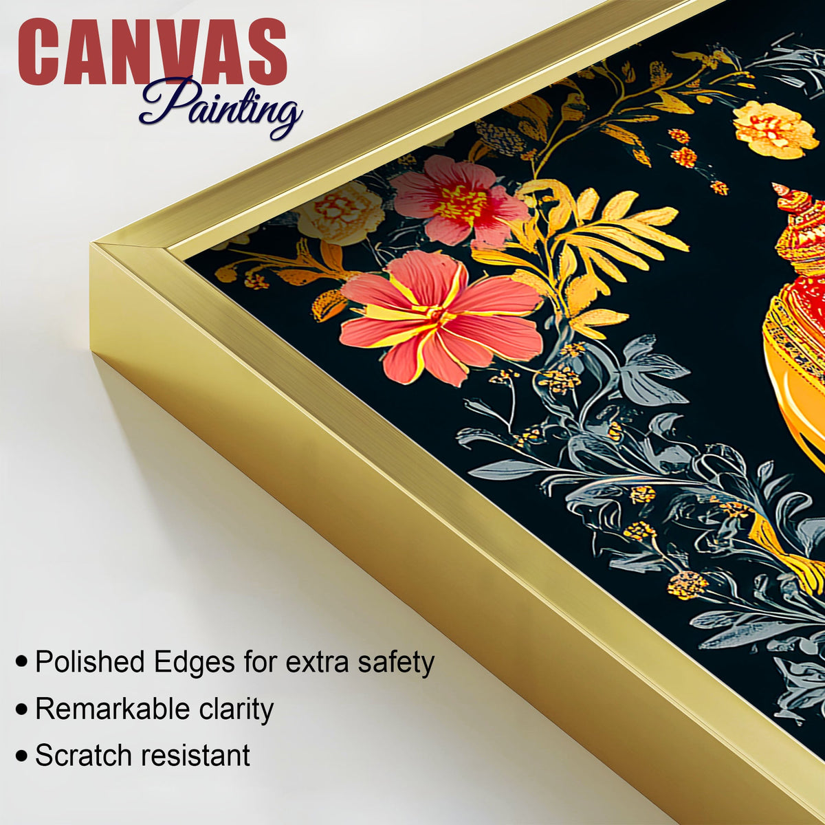 Traditional Indian Elephant Canvas Painting | Ethnic Floral Wall Painting
