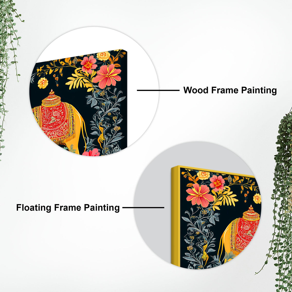 Traditional Indian Elephant Canvas Painting | Ethnic Floral Wall Painting