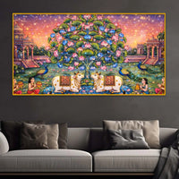 Traditional Indian Gau Mata Painting Crystal Glass Wall Art for Festive Home Décor