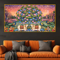 Traditional Indian Gau Mata Painting Crystal Glass Wall Art for Festive Home Décor