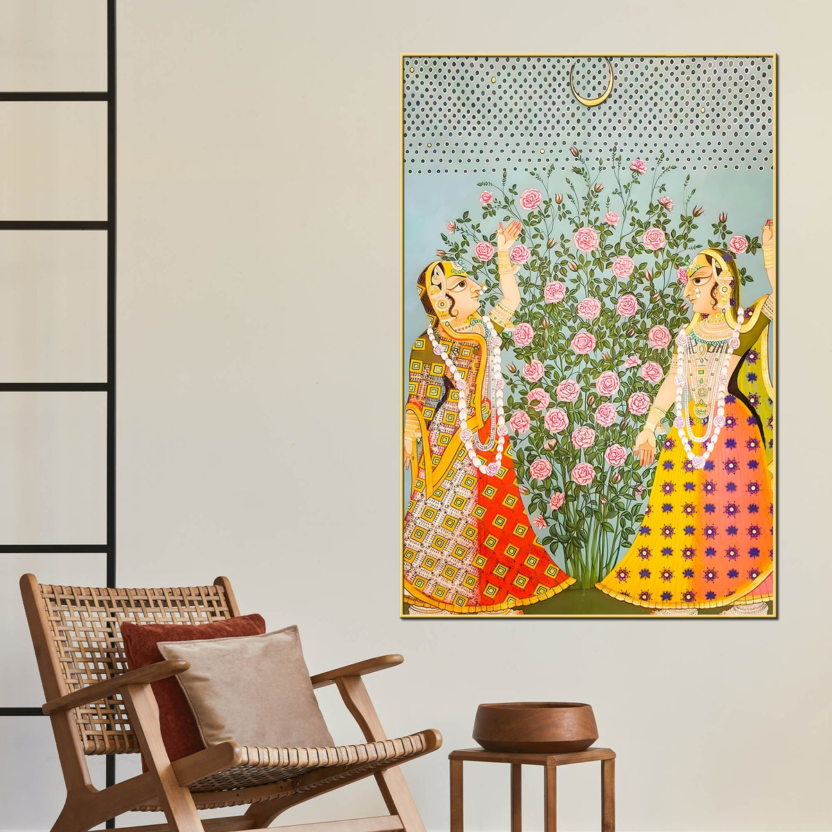 Traditional Indian Gopikas Under the Moon Pichwai Canvas Painting