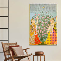 Traditional Indian Gopikas Under the Moon Pichwai Canvas Painting
