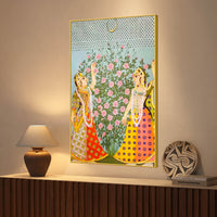 Traditional Indian Gopikas Under the Moon Pichwai Canvas Painting