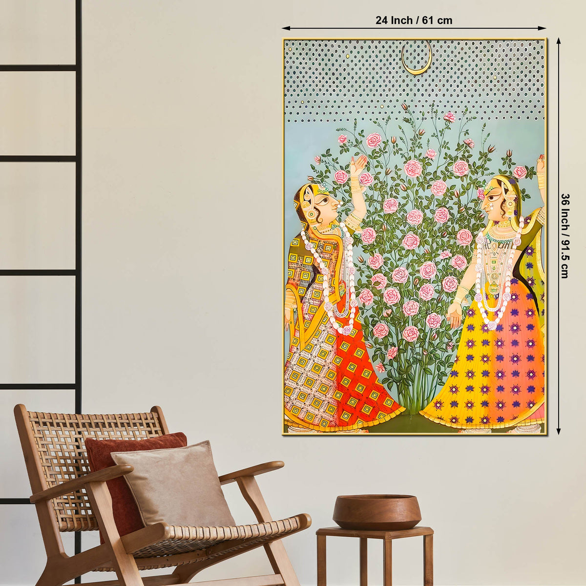 Traditional Indian Gopikas Under the Moon Pichwai Canvas Painting