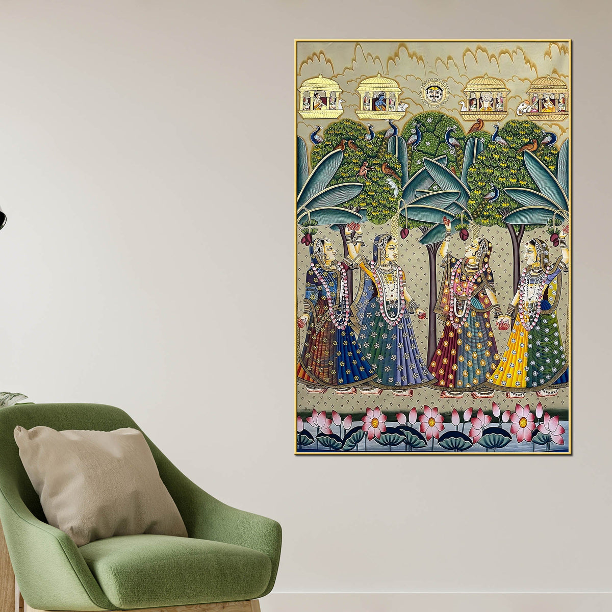 Traditional Indian Gopis Dance Scene Pichwai Inspired Canvas Wall Painting