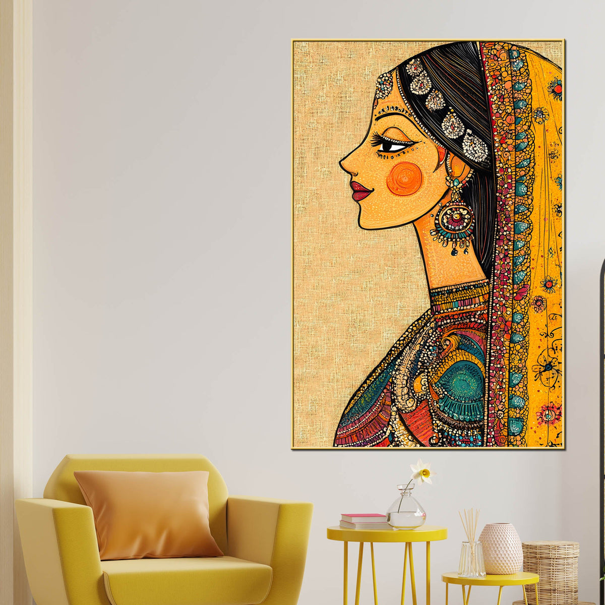Traditional Indian Lady Side Profile Canvas Wall Painting