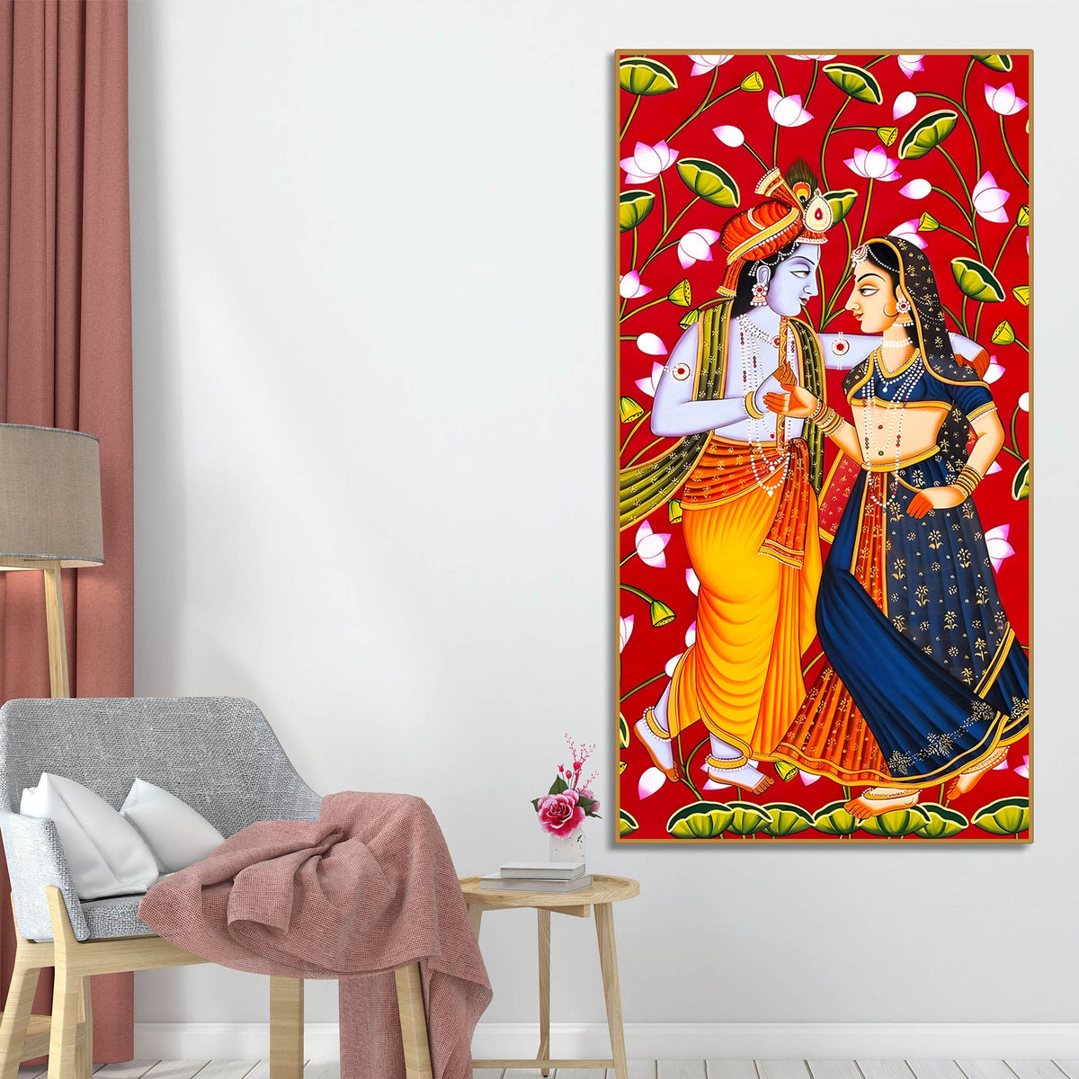 Traditional Indian Radha Krishna Canvas Painting | Luxury Religious Home Decor