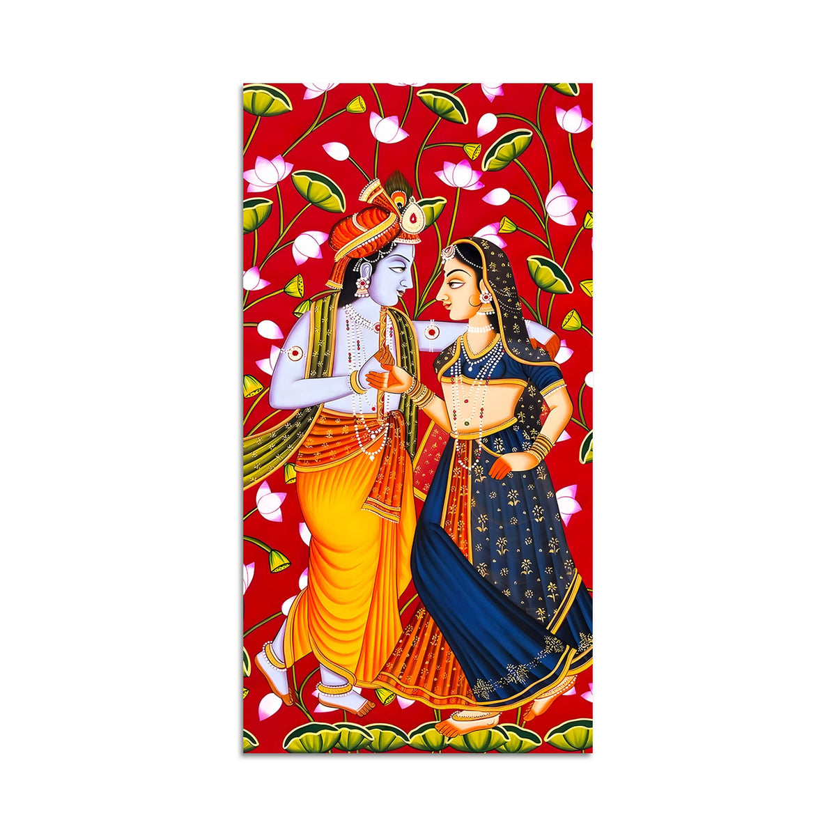 Traditional Indian Radha Krishna Canvas Painting | Luxury Religious Home Decor