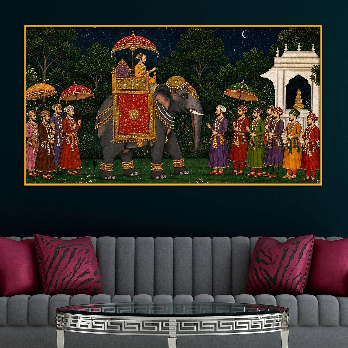 Traditional Indian Royal Procession Floating Frame Crystal Wall Painting