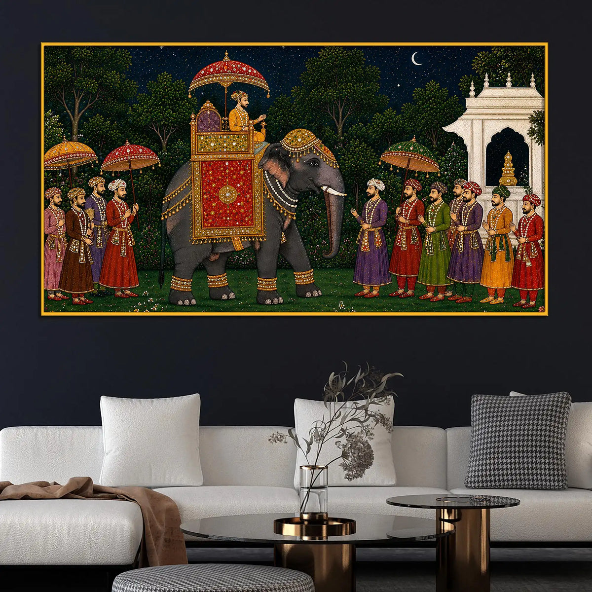 Traditional Indian Royal Procession Floating Frame Crystal Wall Painting