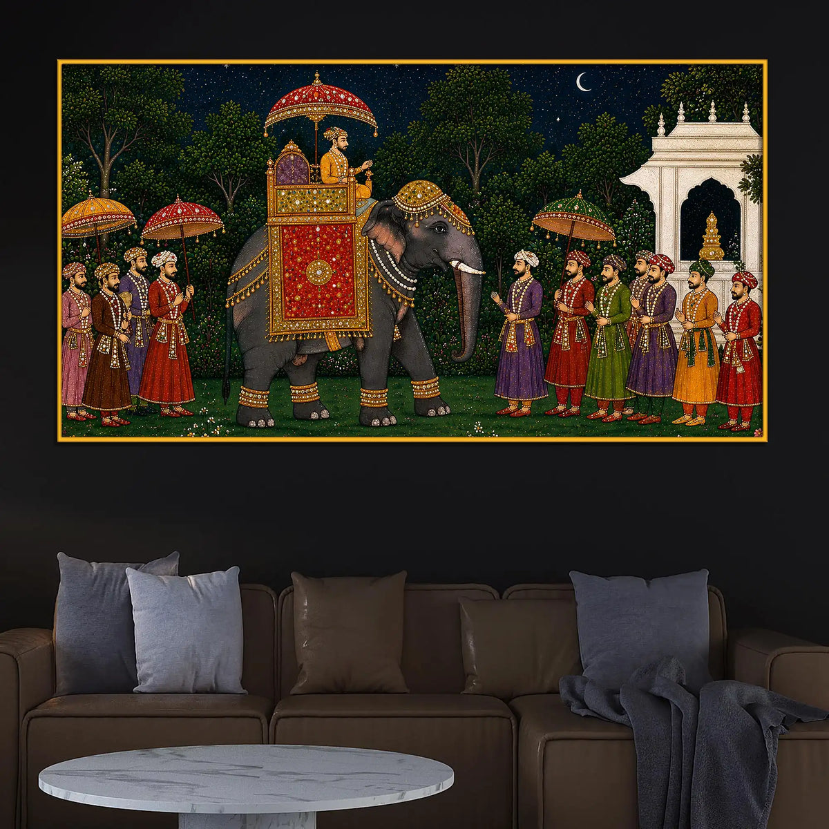 Traditional Indian Royal Procession Floating Frame Crystal Wall Painting