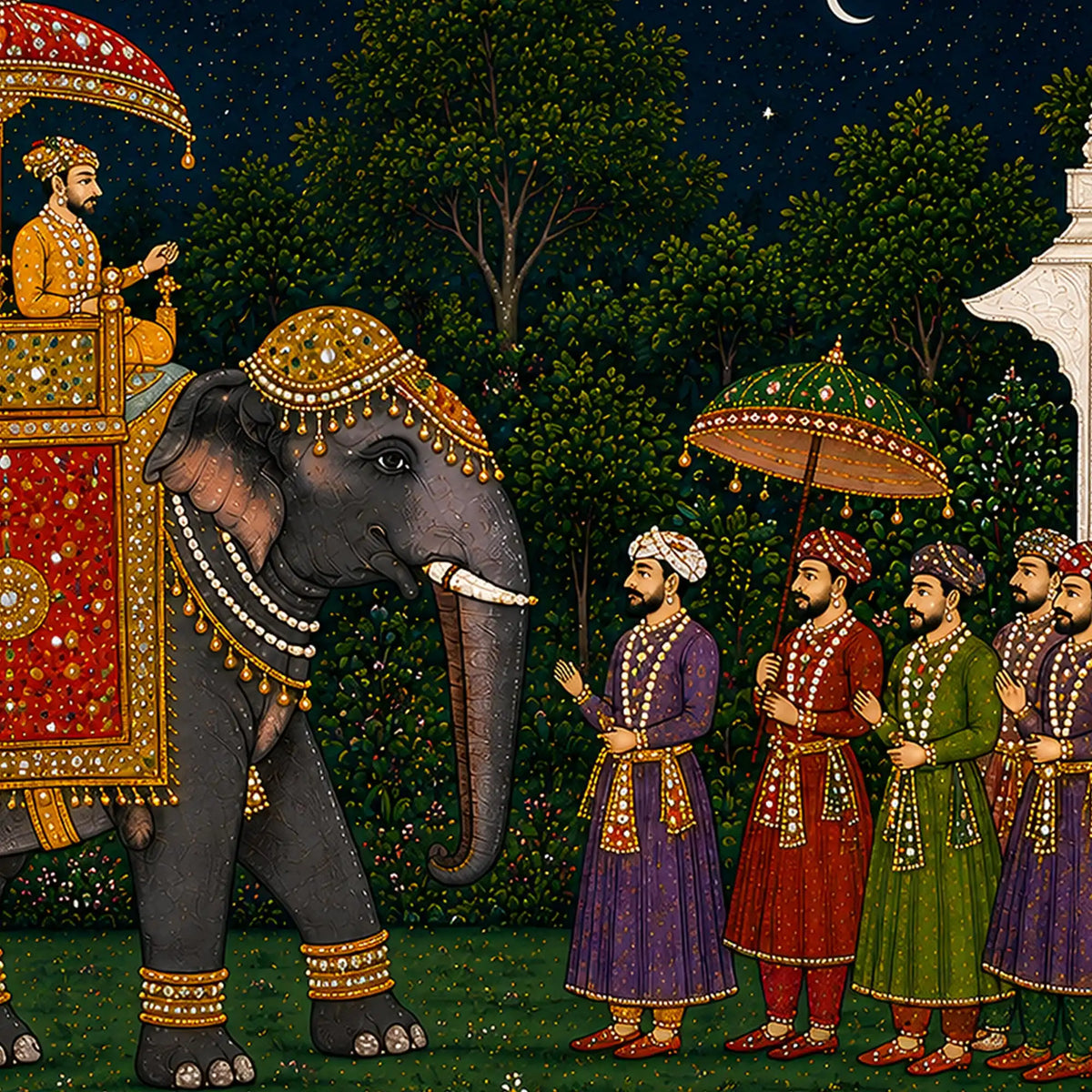Traditional Indian Royal Procession Floating Frame Crystal Wall Painting