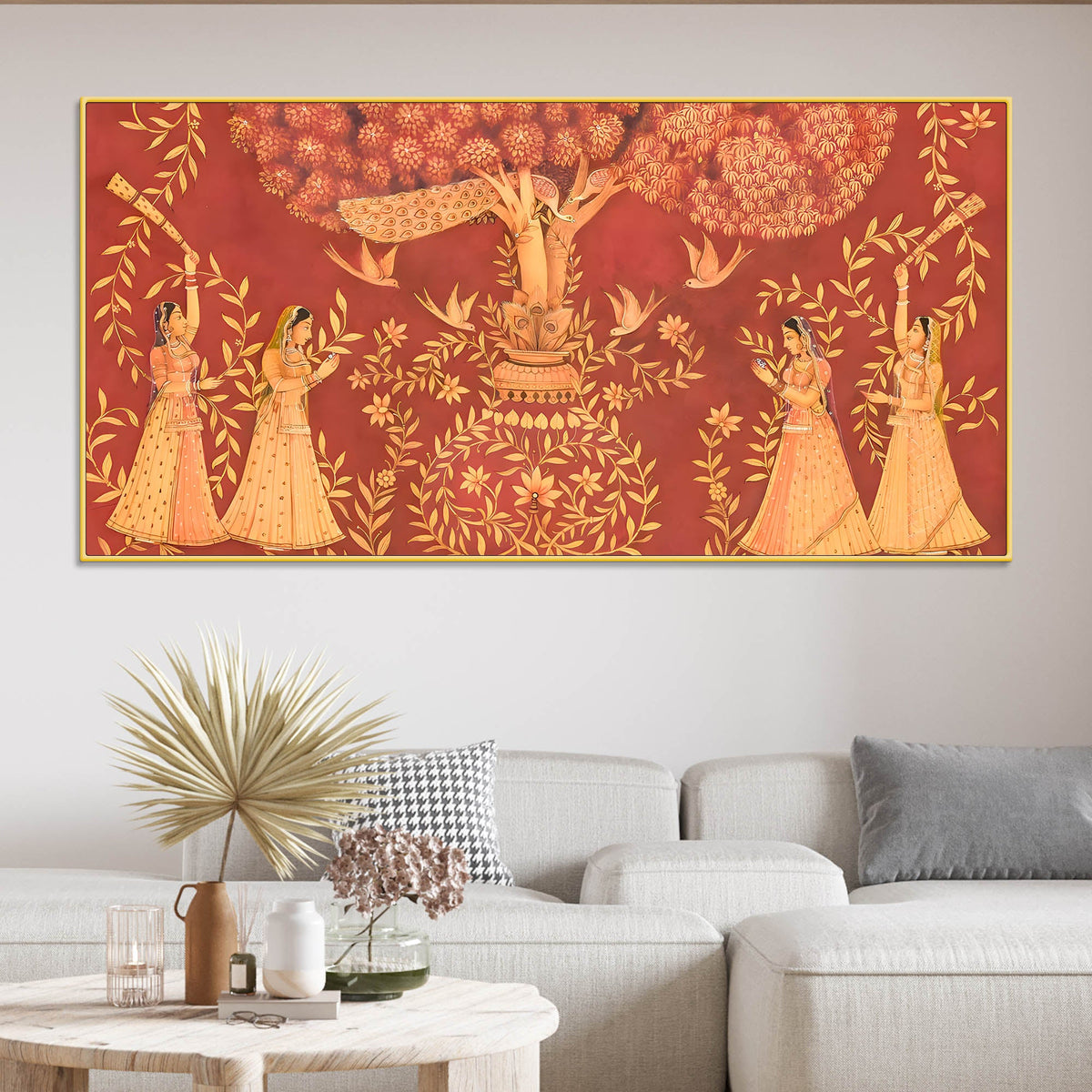 Traditional Indian Sacred Tree Canvas Wall Painting – Sacred Tree Décor