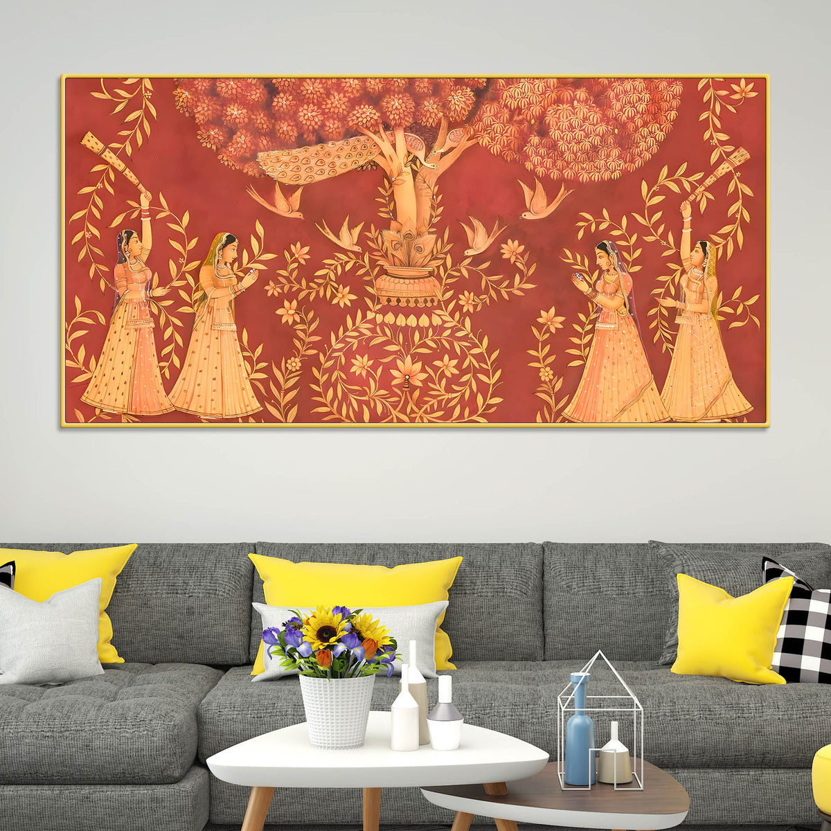 Traditional Indian Sacred Tree Canvas Wall Painting – Sacred Tree Décor