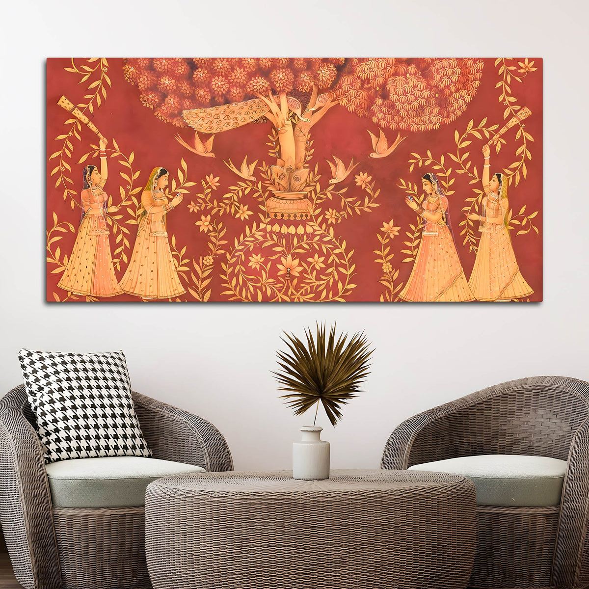 Traditional Indian Sacred Tree Canvas Wall Painting – Sacred Tree Décor