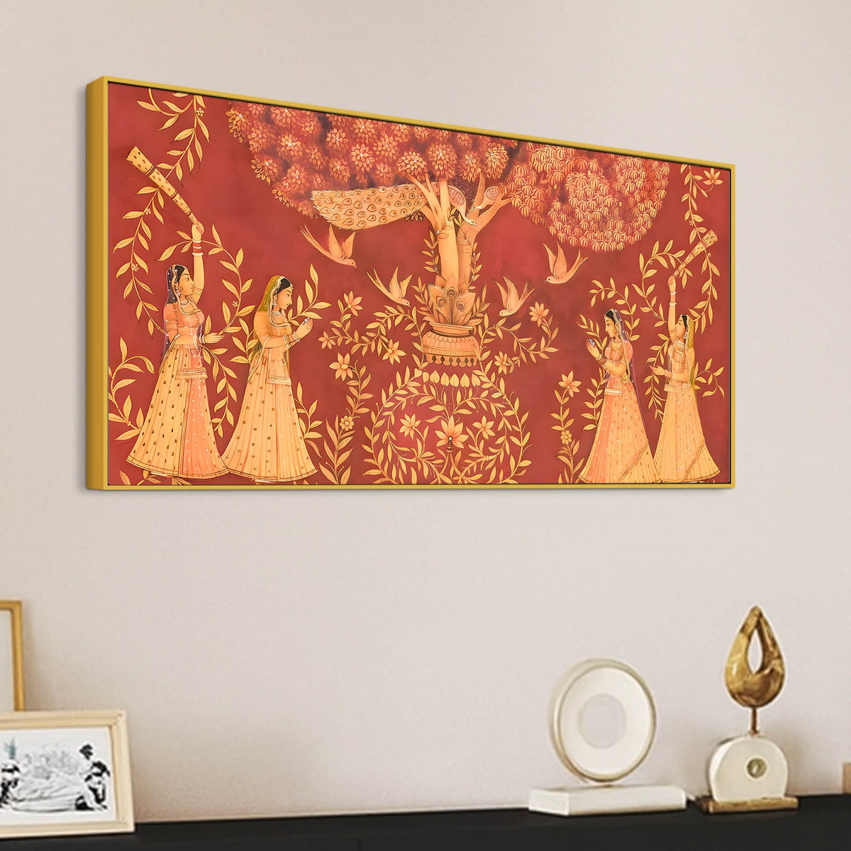 Traditional Indian Sacred Tree Canvas Wall Painting – Sacred Tree Décor