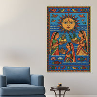 Traditional Indian Women Puja Canvas Painting Madhubani Style Wall Decor
