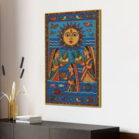 Traditional Indian Women Puja Canvas Painting Madhubani Style Wall Decor