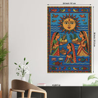 Traditional Indian Women Puja Canvas Painting Madhubani Style Wall Decor