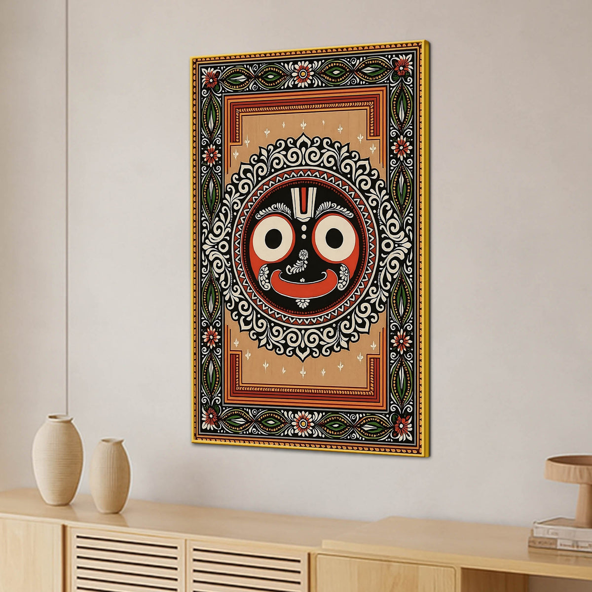 Traditional Jagannath Canvas Painting for Spiritual Living Room Decor