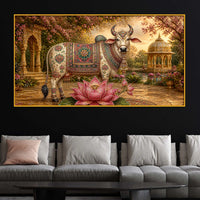Traditional Kamdhenu Floating Frame Crystal Wall Painting
