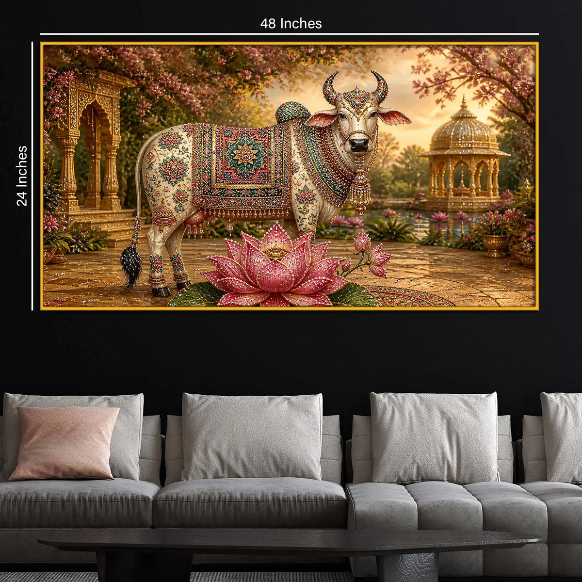 Traditional Kamdhenu Floating Frame Crystal Wall Painting