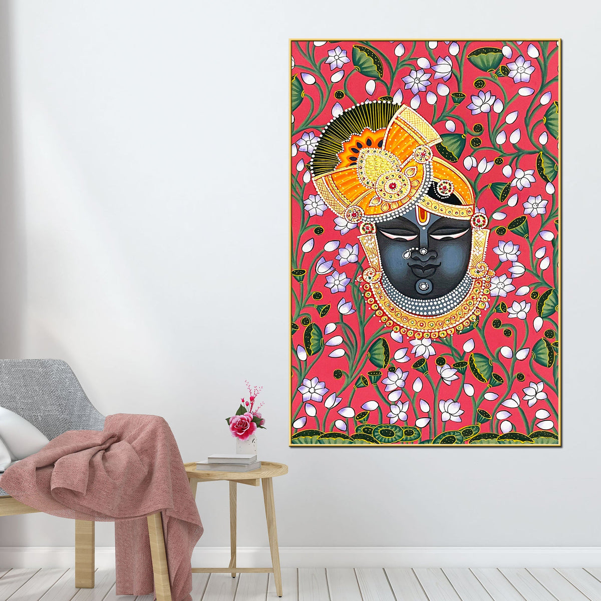 Traditional Lord Shrinath Ji Folk Art Canvas Wall Painting