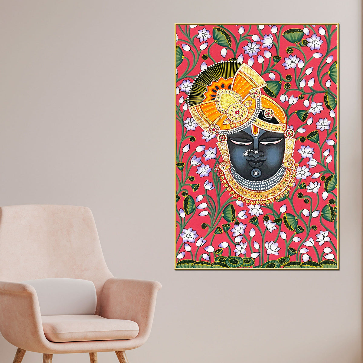 Traditional Lord Shrinath Ji Folk Art Canvas Wall Painting