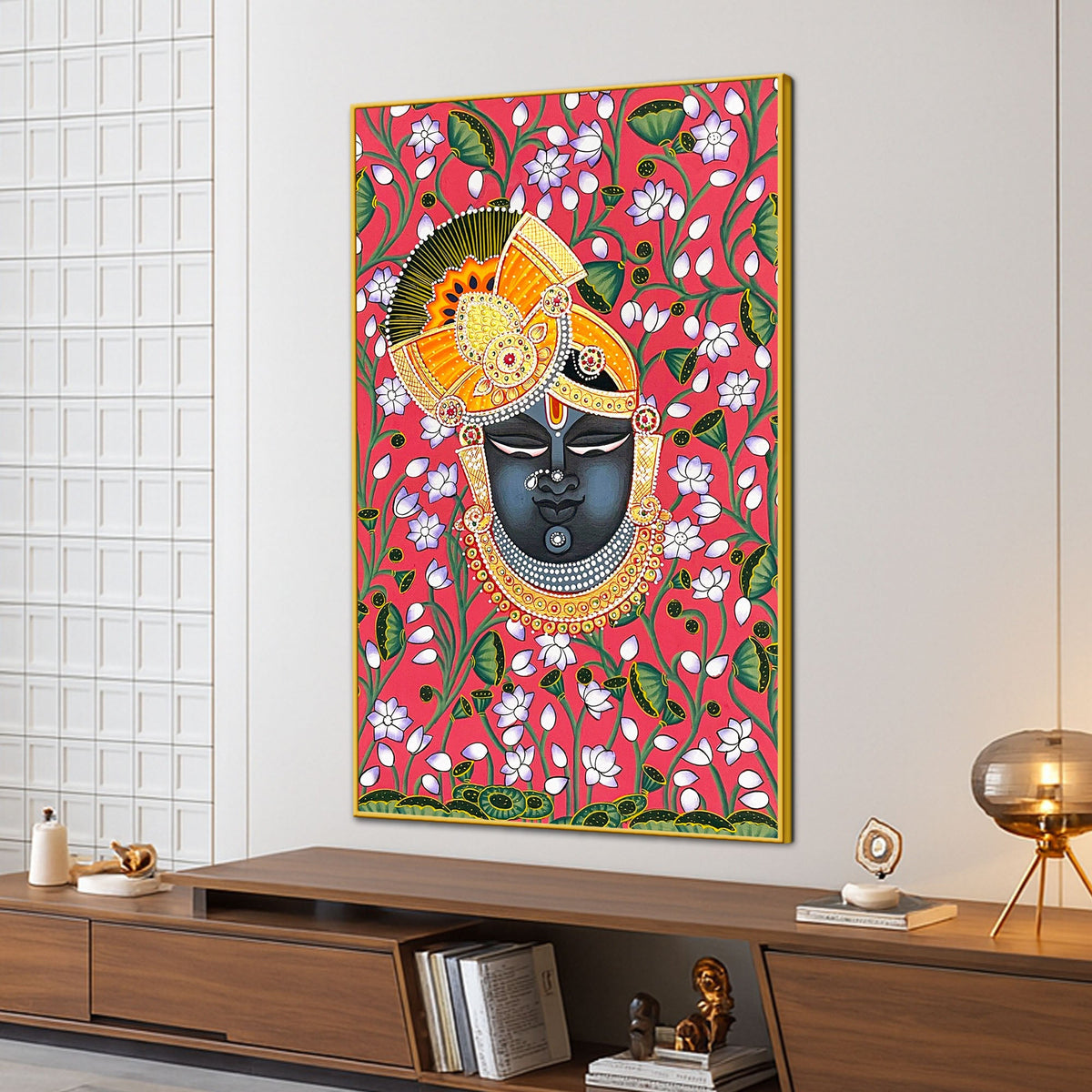 Traditional Lord Shrinath Ji Folk Art Canvas Wall Painting