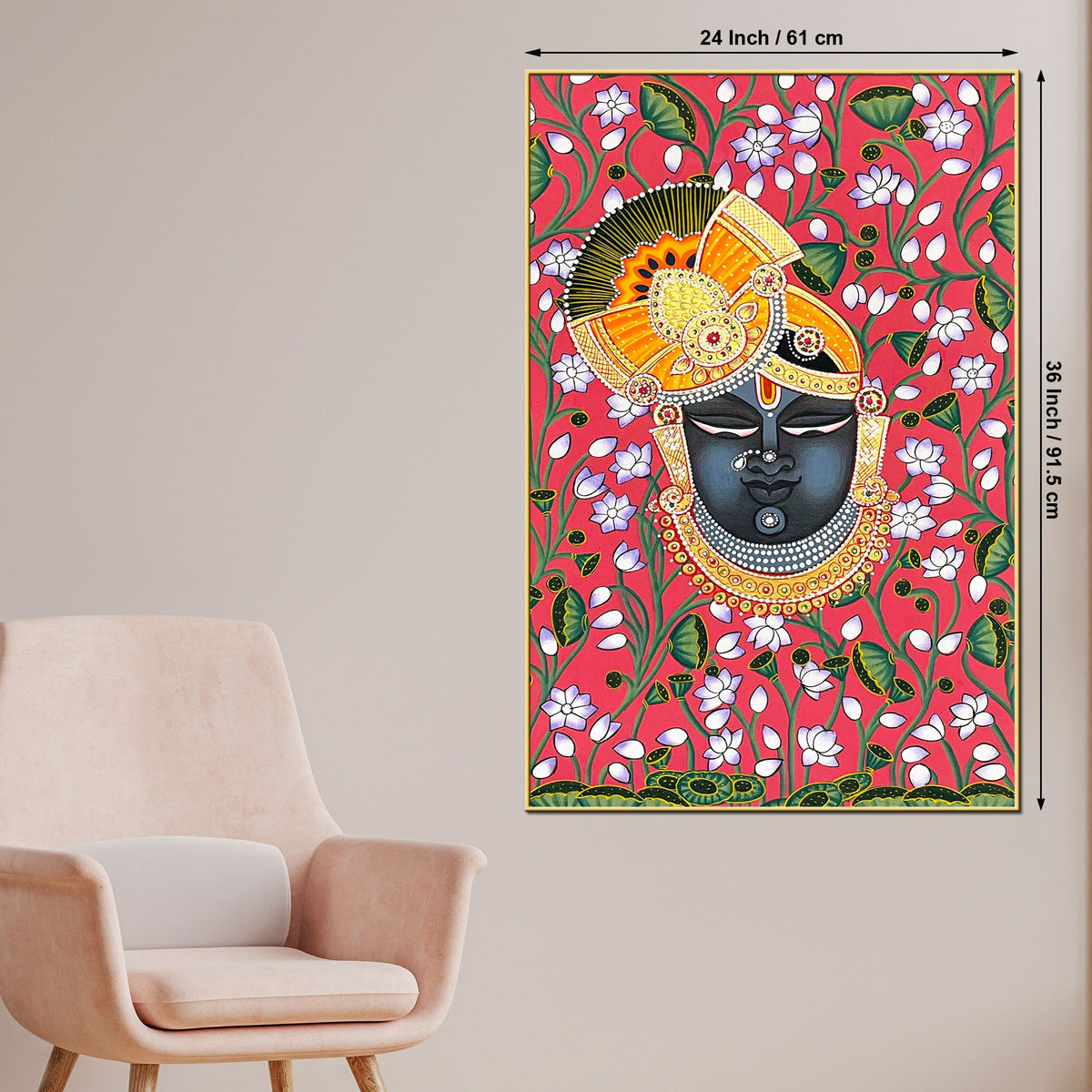 Traditional Lord Shrinath Ji Folk Art Canvas Wall Painting