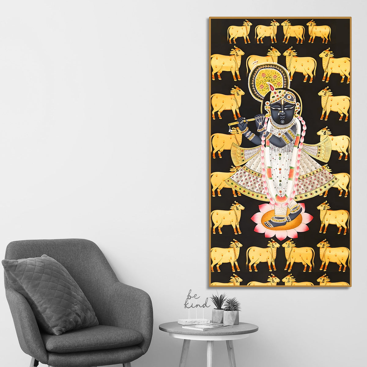 Traditional Lord Shrinathji Canvas Wall Painting | Indian Religious Wall Décor Art