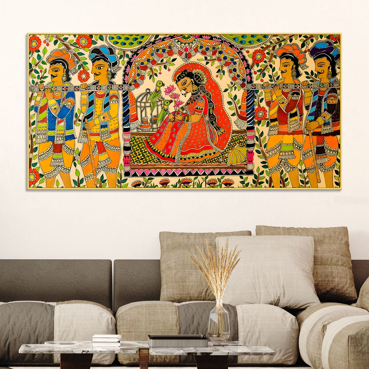 Traditional Madhubani Bride Painting | Royal Wedding Scene Art