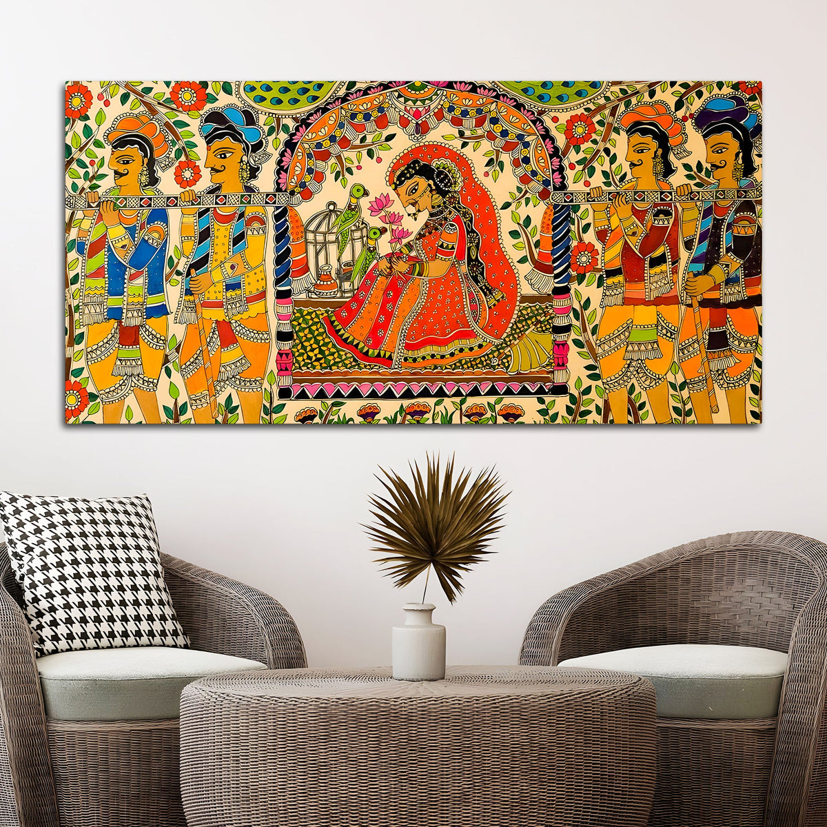 Traditional Madhubani Bride Painting | Royal Wedding Scene Art