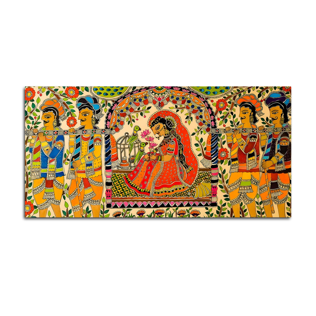 Traditional Madhubani Bride Painting | Royal Wedding Scene Art