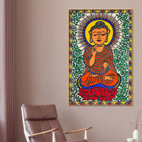Traditional Madhubani Buddha Canvas Painting