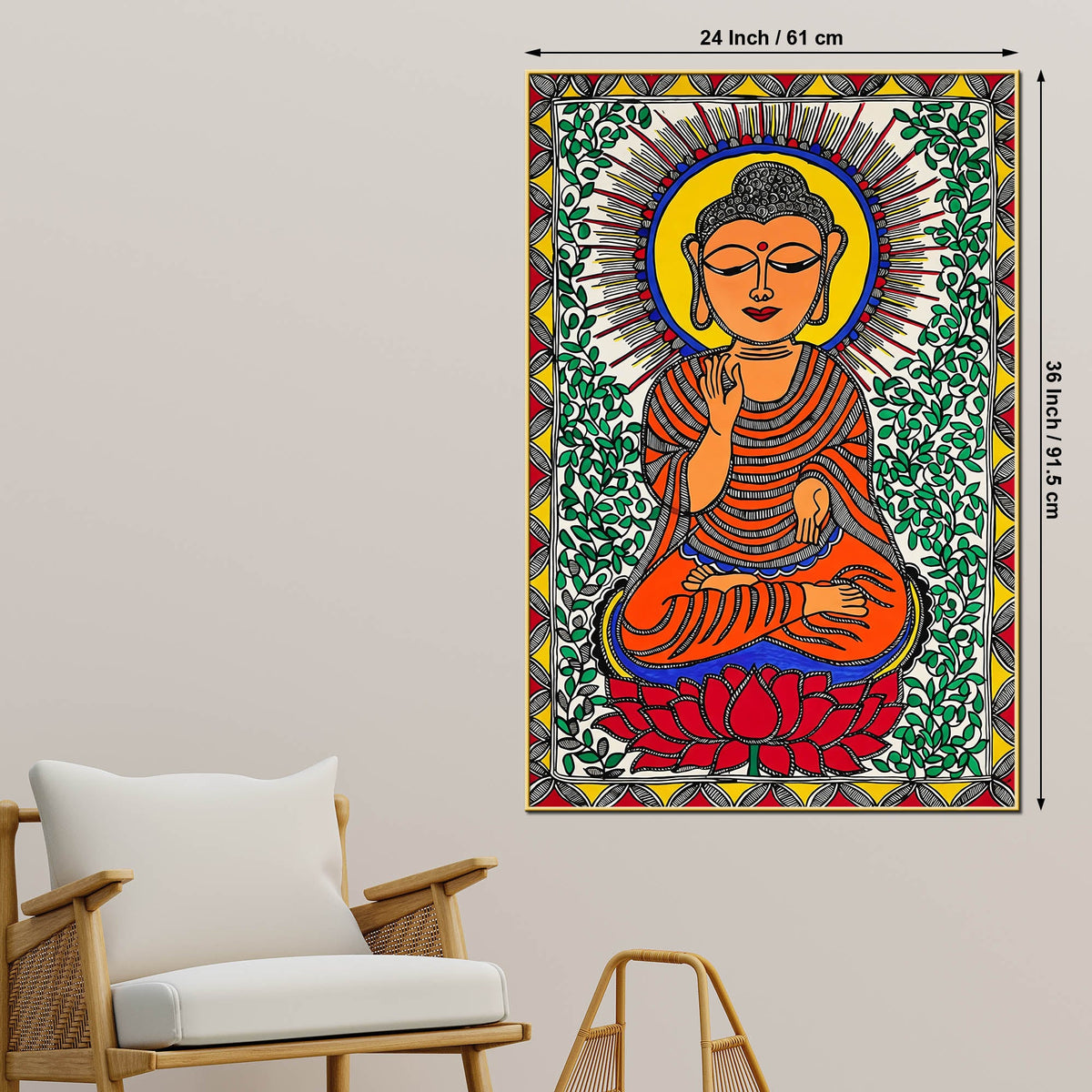 Traditional Madhubani Buddha Canvas Painting