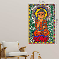 Traditional Madhubani Buddha Canvas Painting
