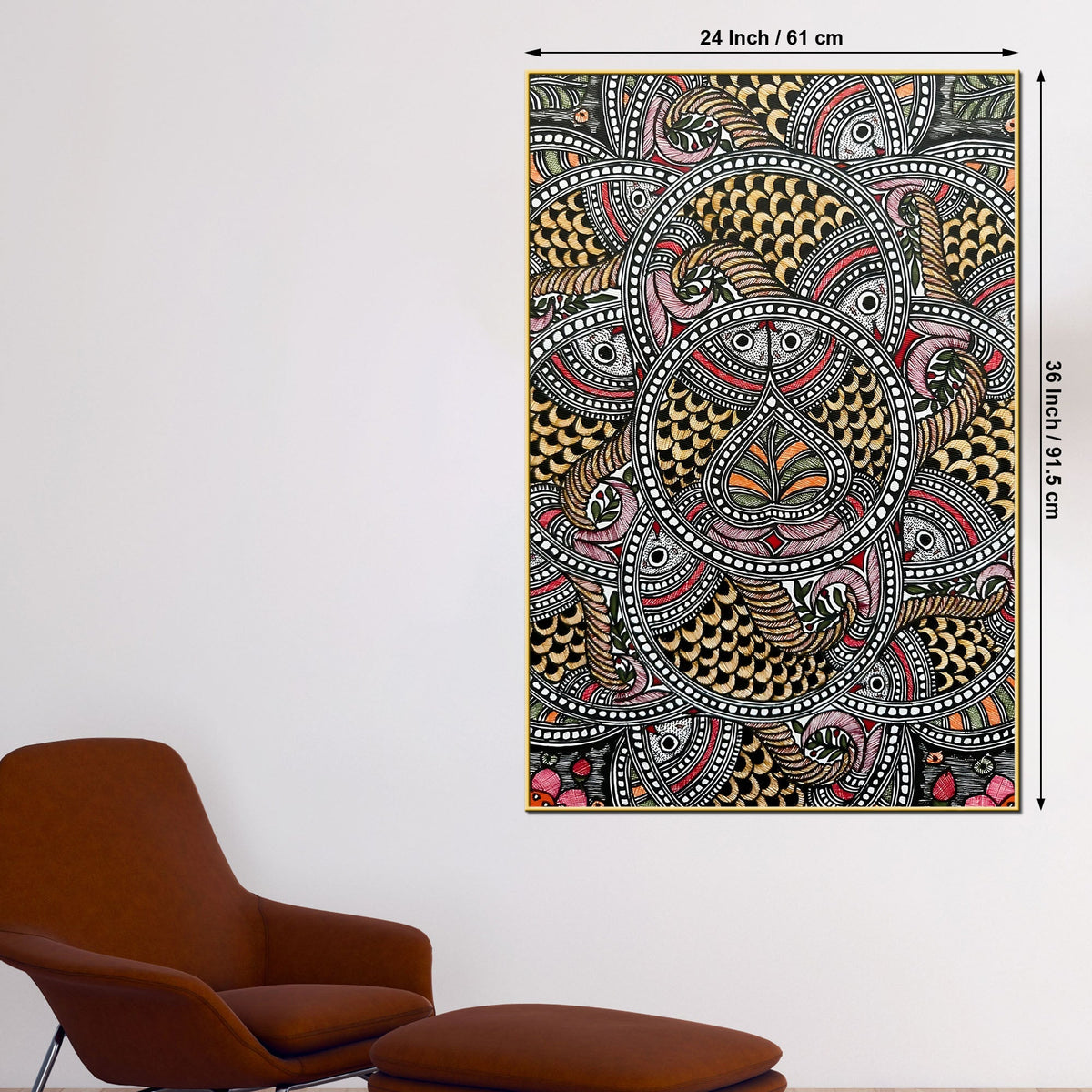 Traditional Madhubani Canvas Painting for Living Room Wall Decor